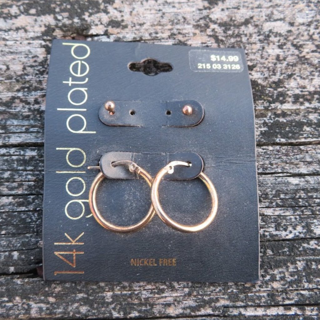 Gold Hoop And Ball Stud Earrings Set Of 2 14k Gold Plated 10$